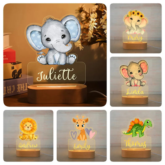 Children Animal Night Light Custom Name Acrylic Lamp For Baby